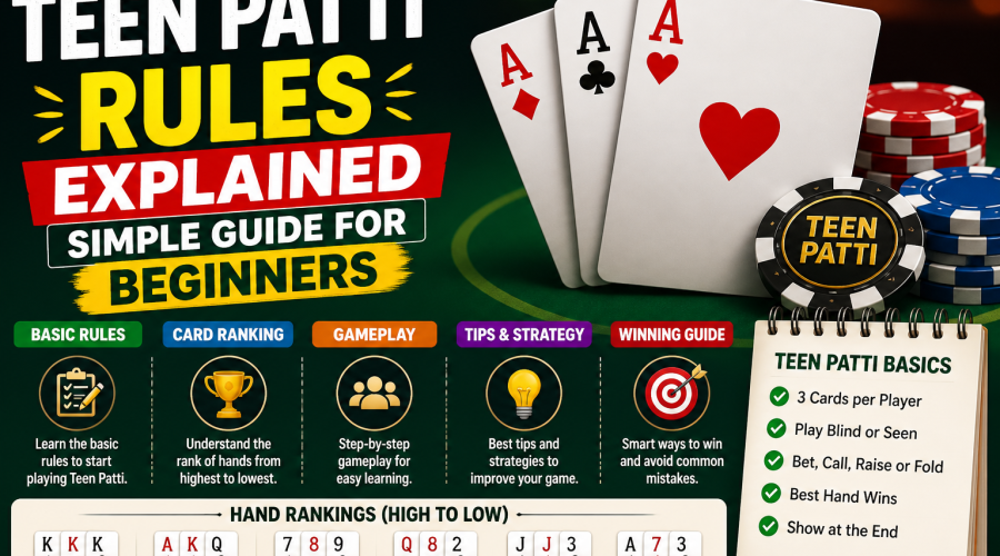 Teen Patti rules explained for beginners with card rankings and gameplay guide