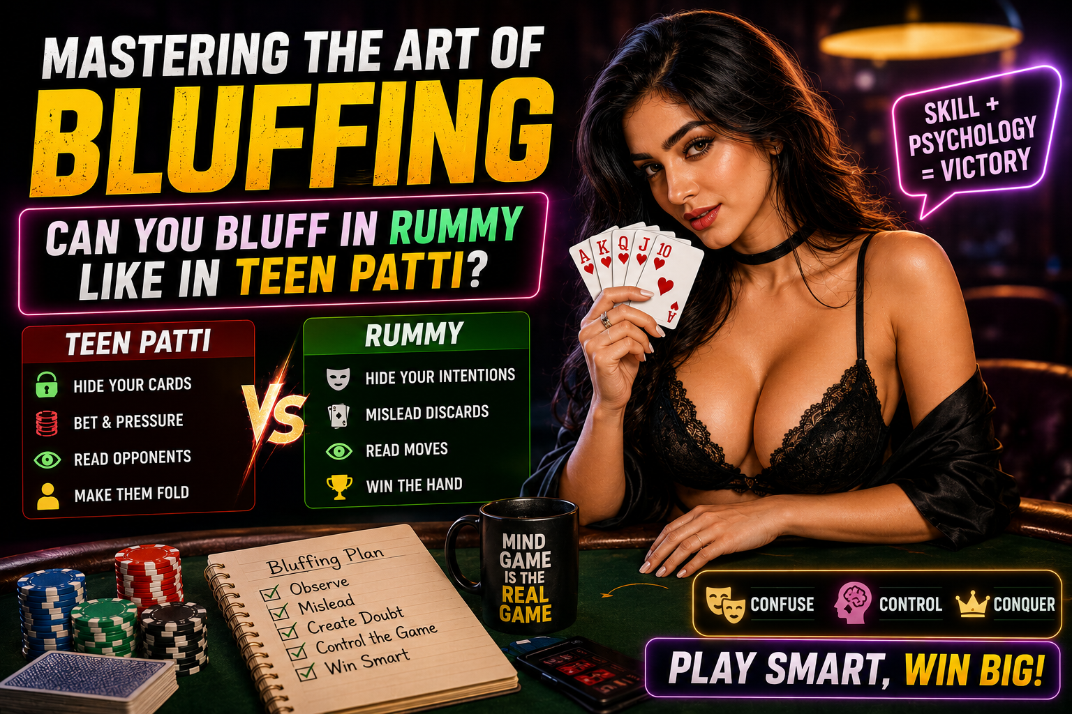 Bluffing in Rummy vs Teen Patti strategy guide for online card game players