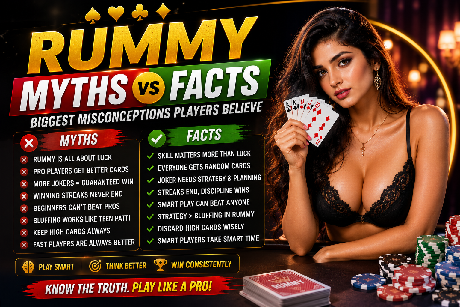 Rummy Myths vs Facts guide explaining common misconceptions and truths about Indian Rummy strategy in 2026