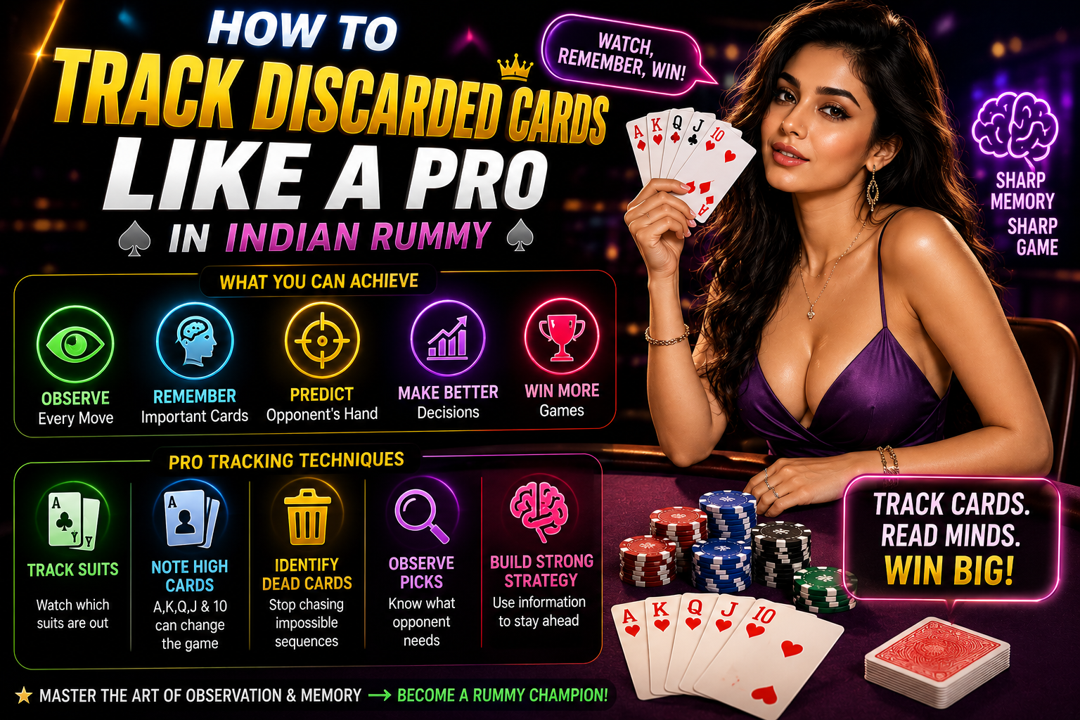 Track Discarded Cards in Indian Rummy using professional observation techniques