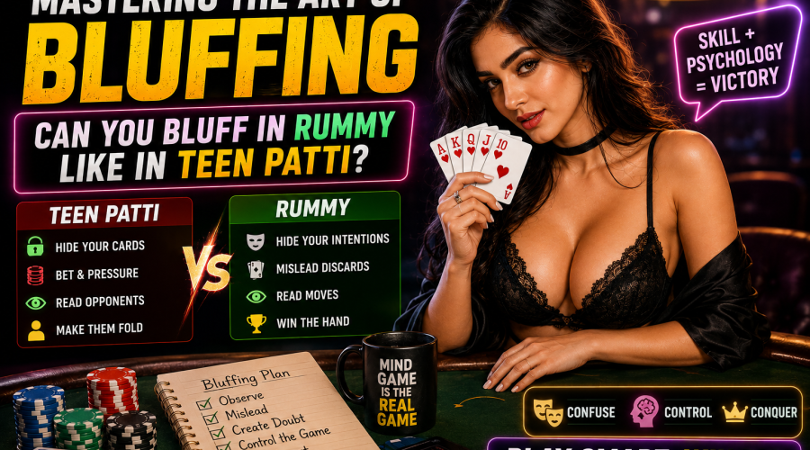 Bluffing in Rummy vs Teen Patti strategy guide for online card game players