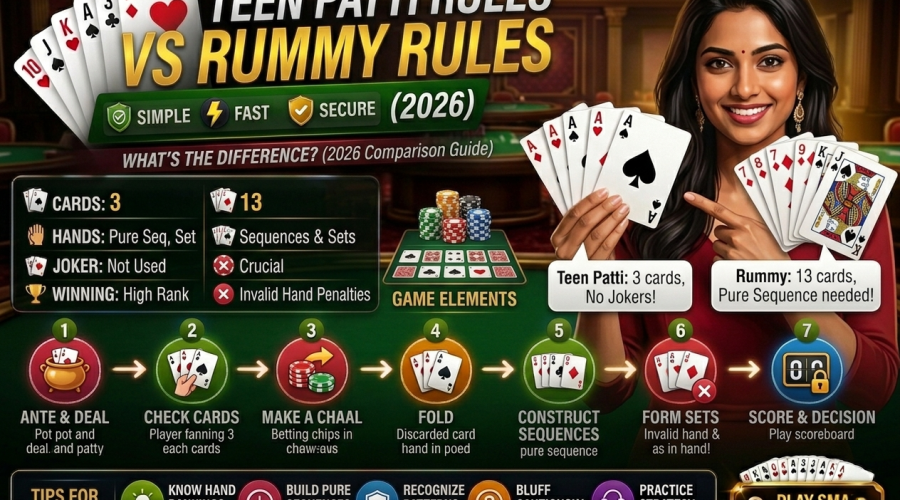 Teen Patti Rules vs Rummy Rules Comparison
